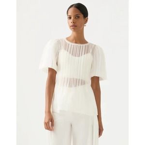Aje Size 16 US 12 Stella Linear Ruffle Top Ivory Pleated Sheer